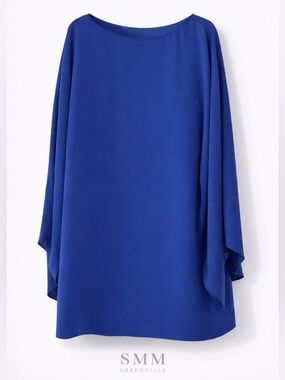 Trina Turk Royal Blue Long Sleeve Draped Tunic Dress